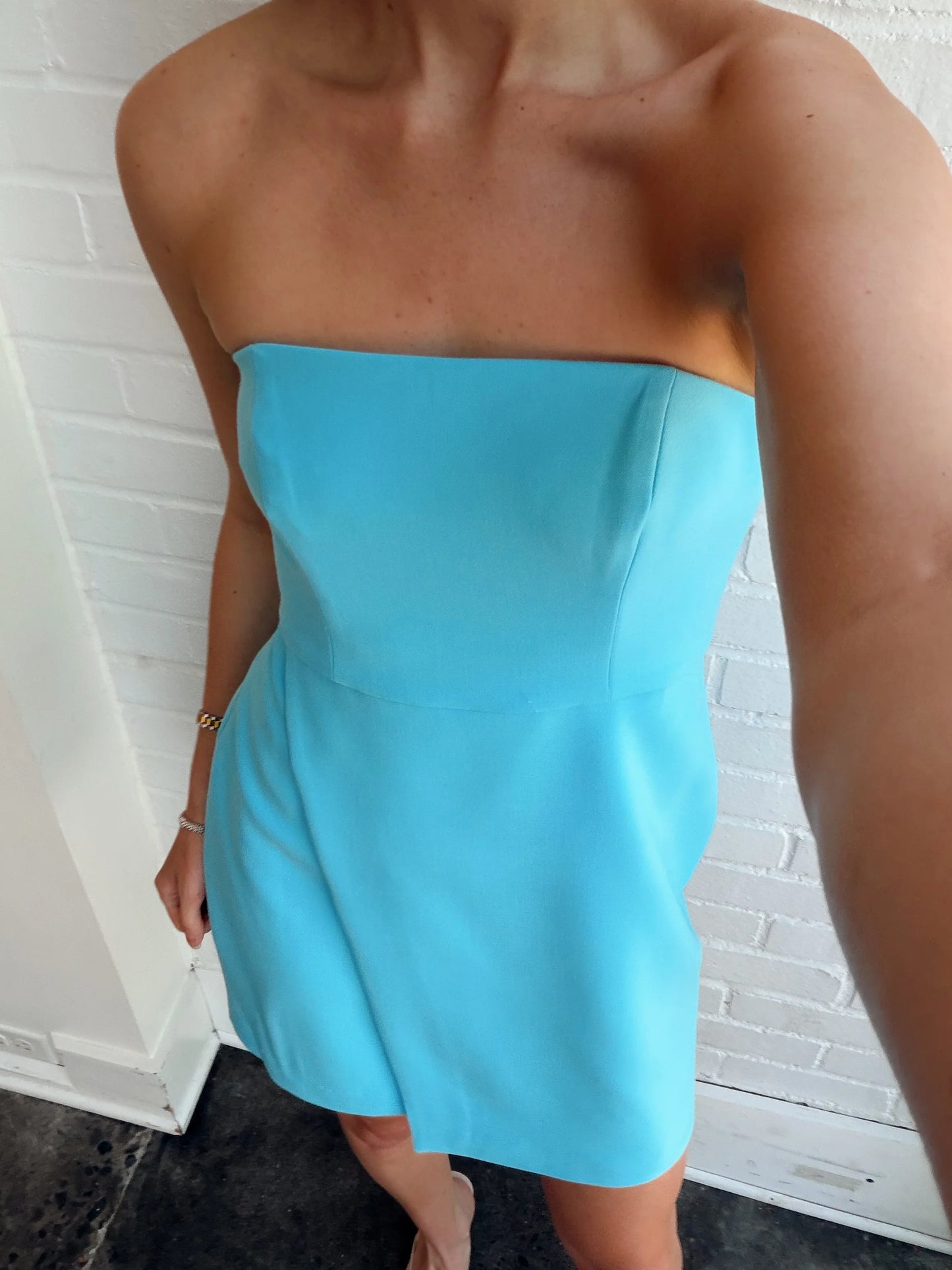 WHISPER STRAPLESS SLIT MINI DRESS