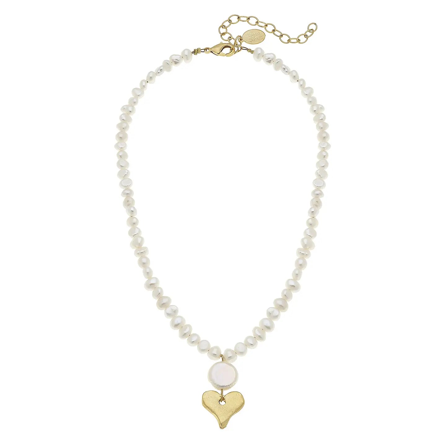 DAINTY GOLD HEART COIN PEARL NECKLACE