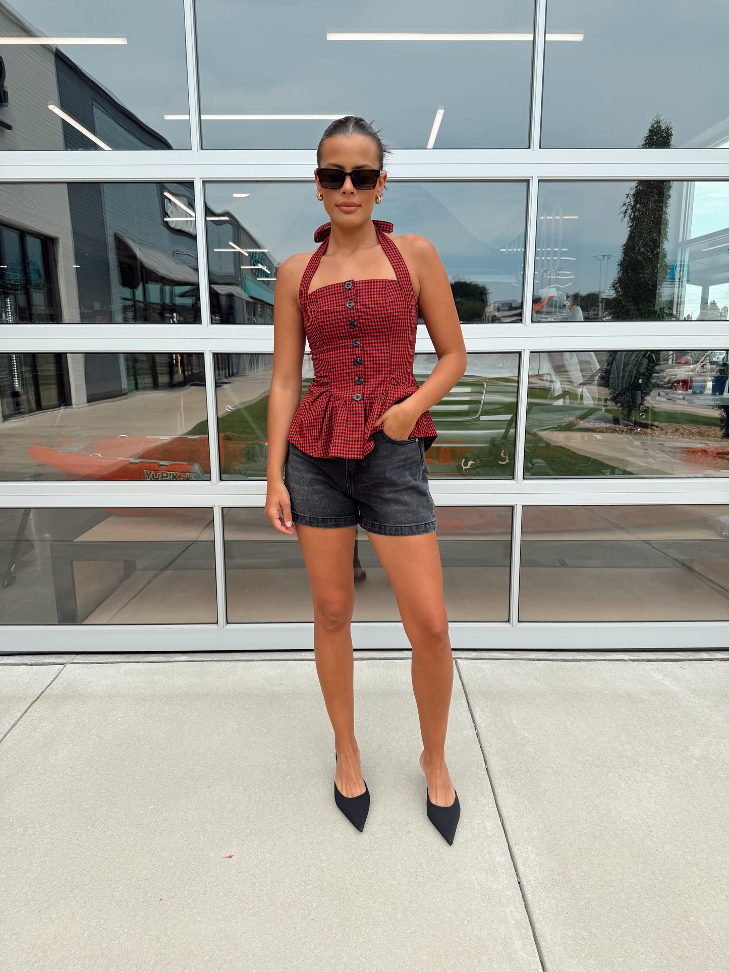 BRIANA CHECKERED HALTER TOP