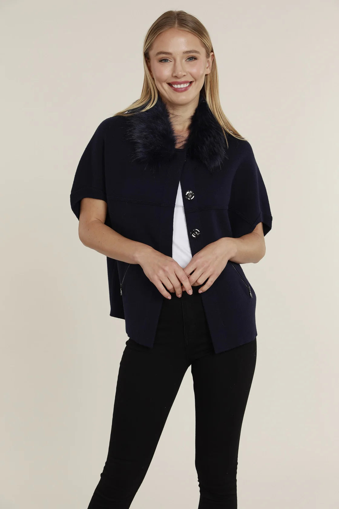FAUX FUR TRIM CARDIGAN