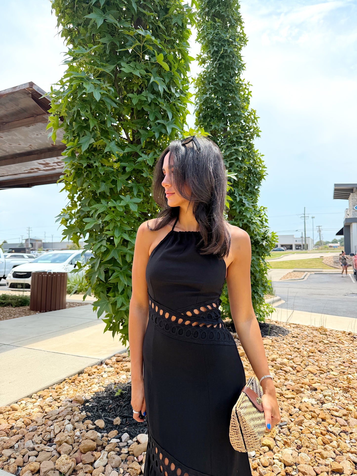 LACE TRIM HALTER MAXI