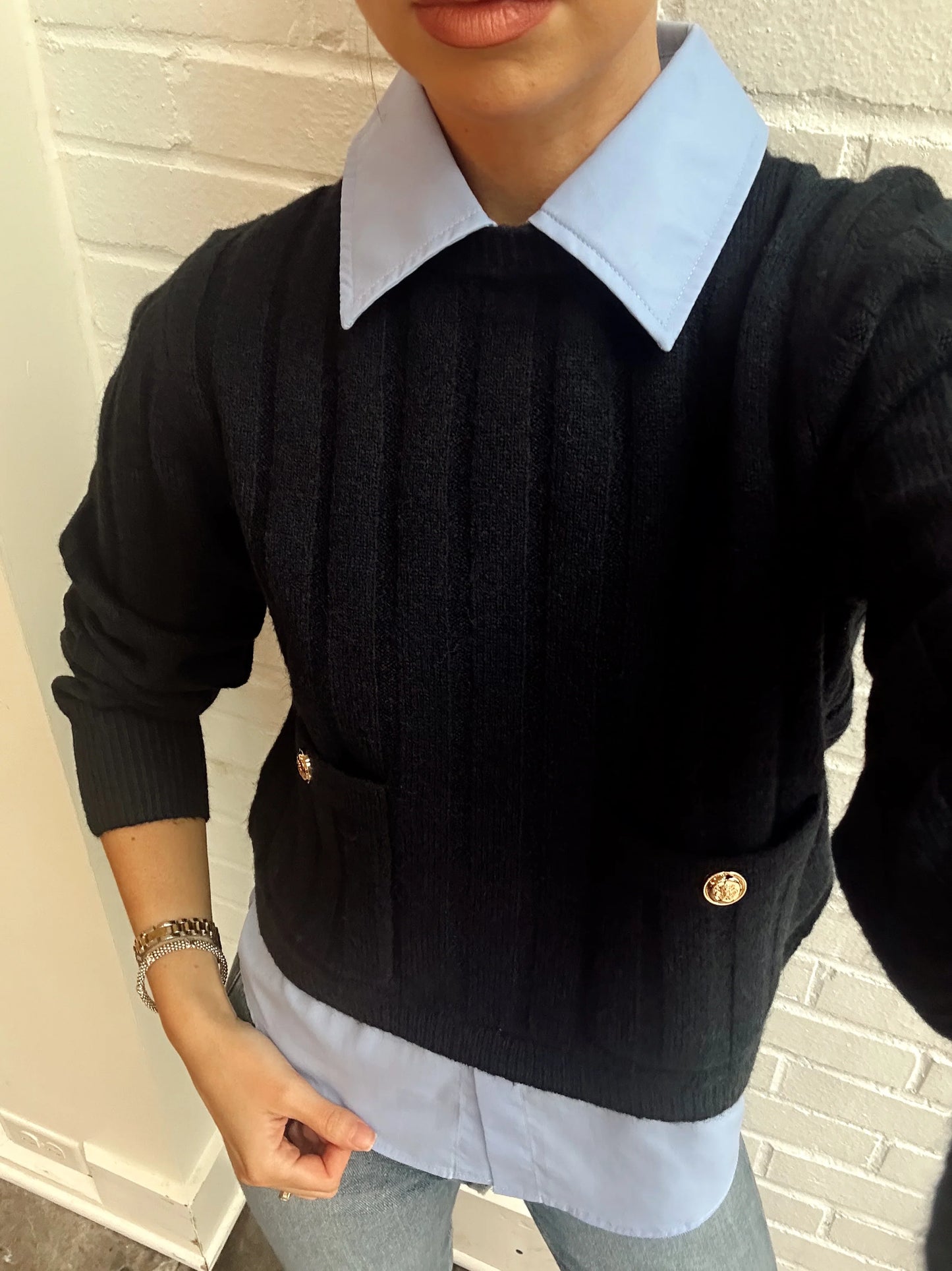 ELLIE KNIT COLLARED PULLOVER