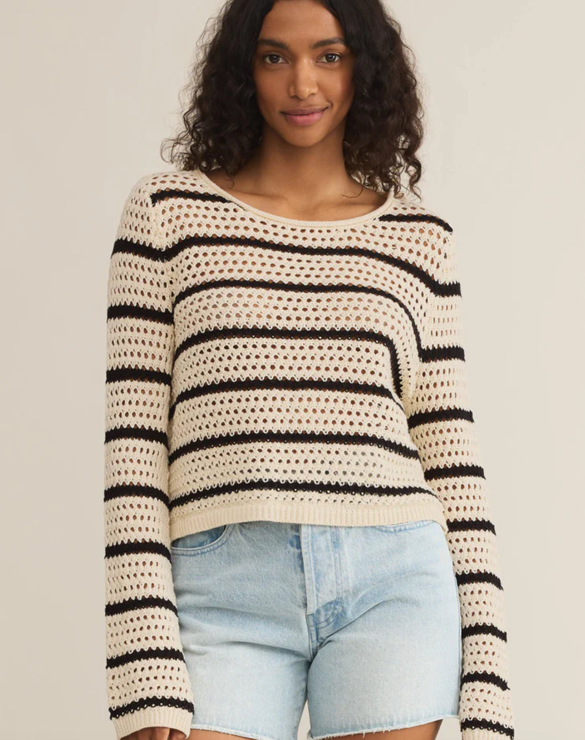KNIT STRIPE CROCHET SWEATER