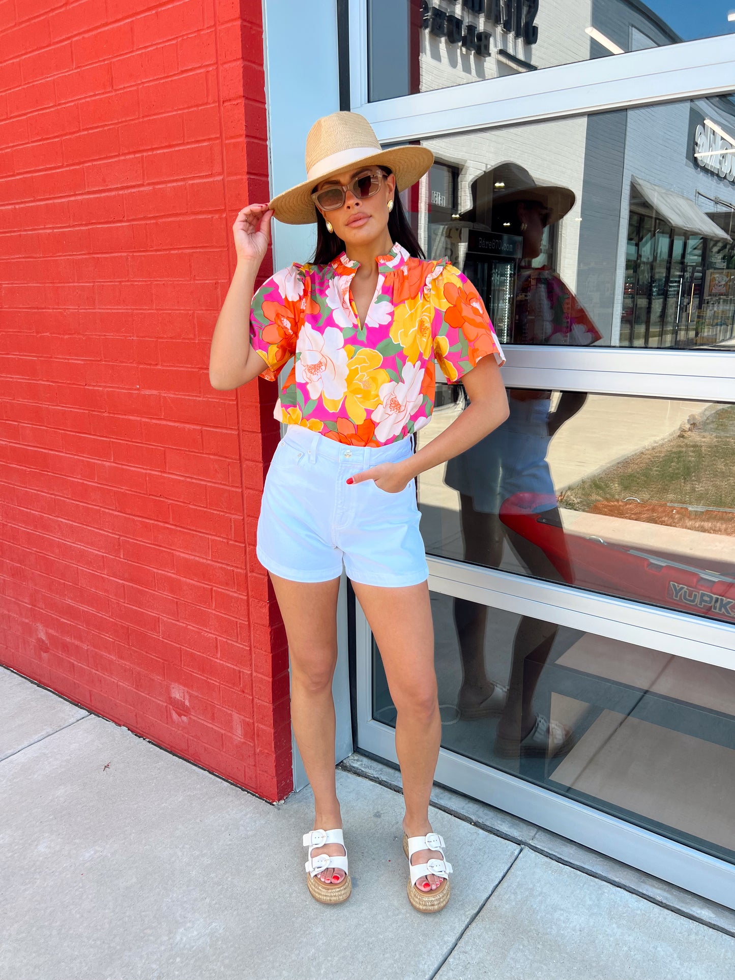 MILEY FLORAL SPLIT NECK TOP