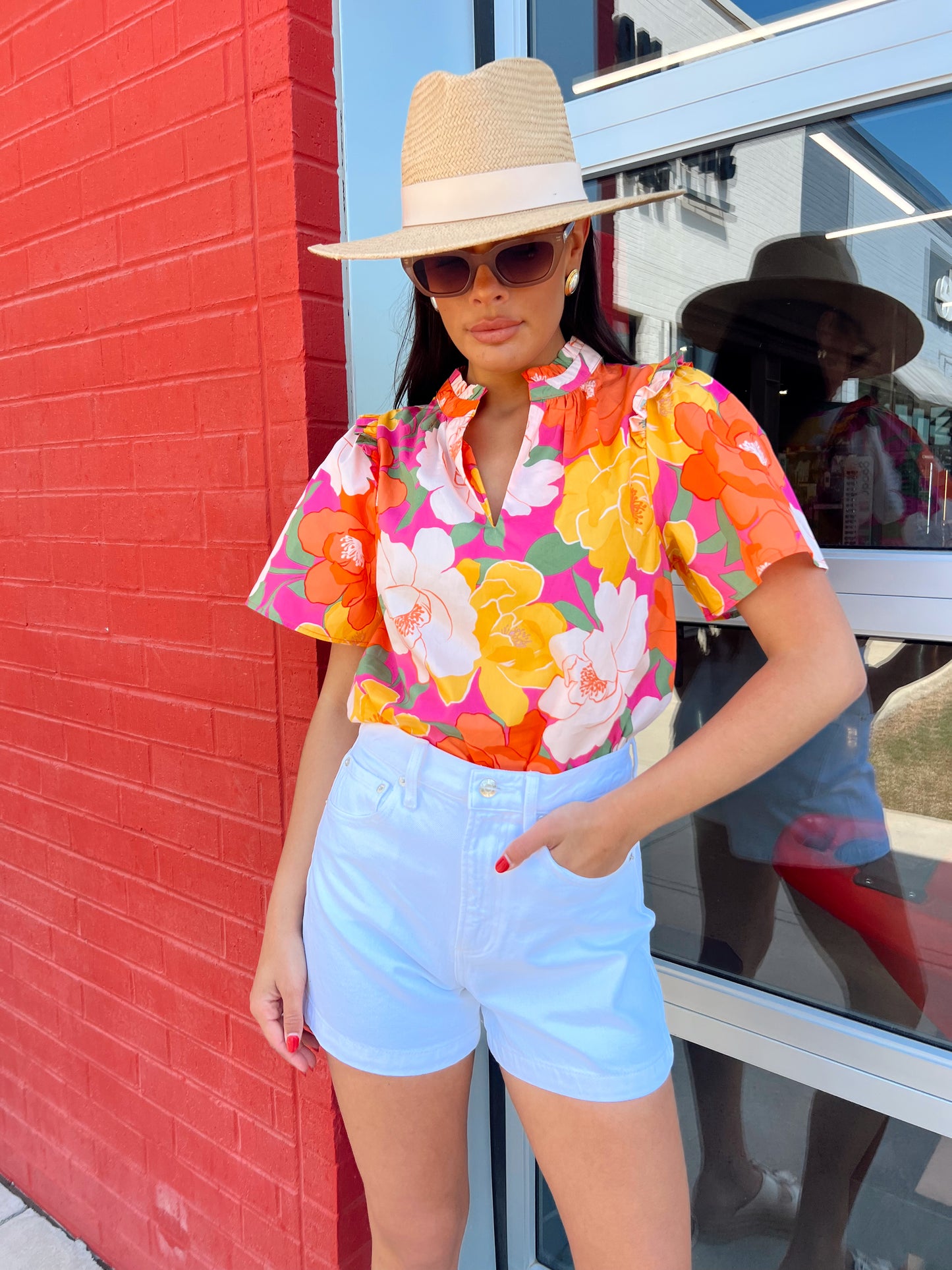 MILEY FLORAL SPLIT NECK TOP