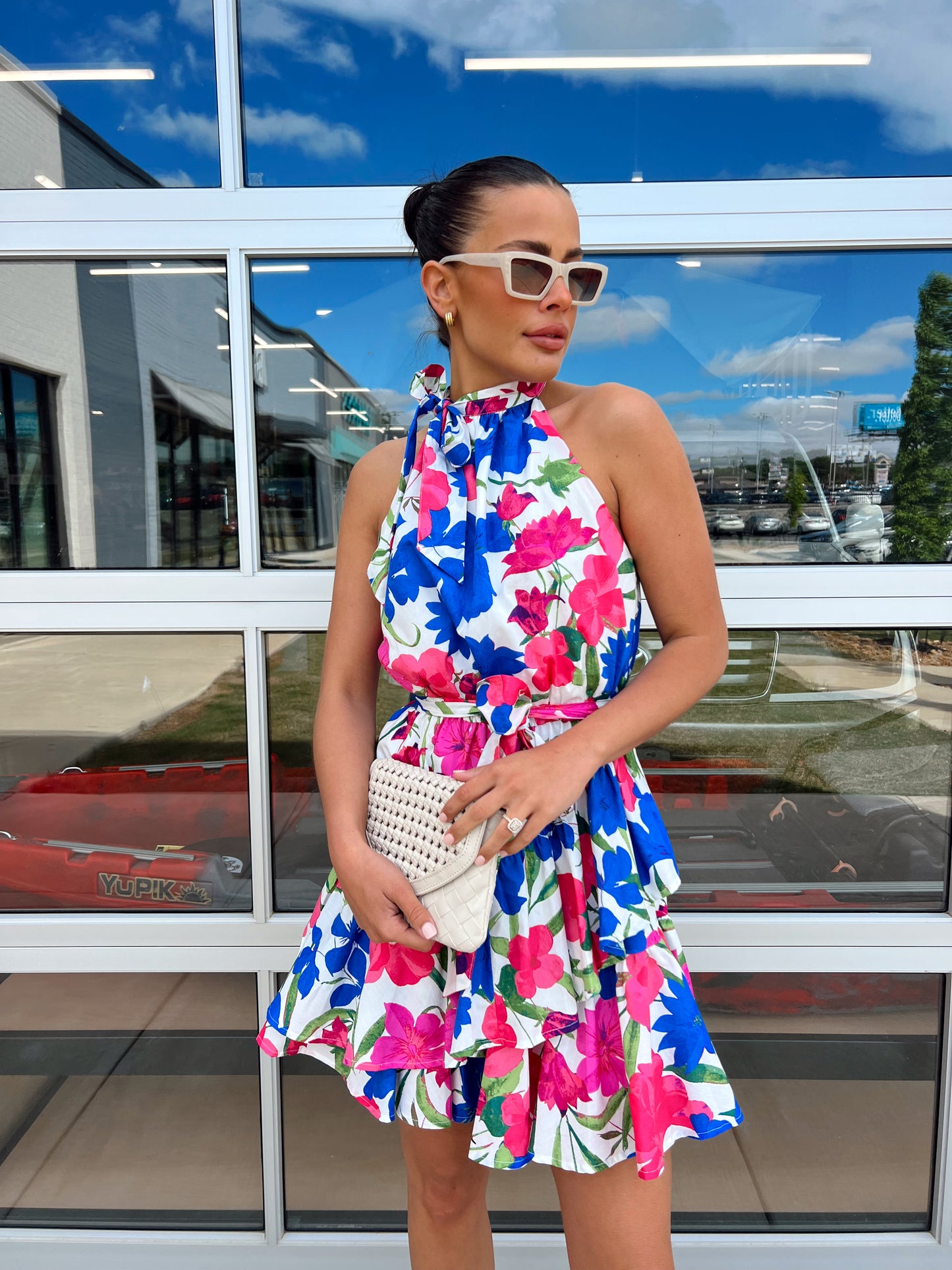 LIRAN FLORAL HALTER MINI DRESS