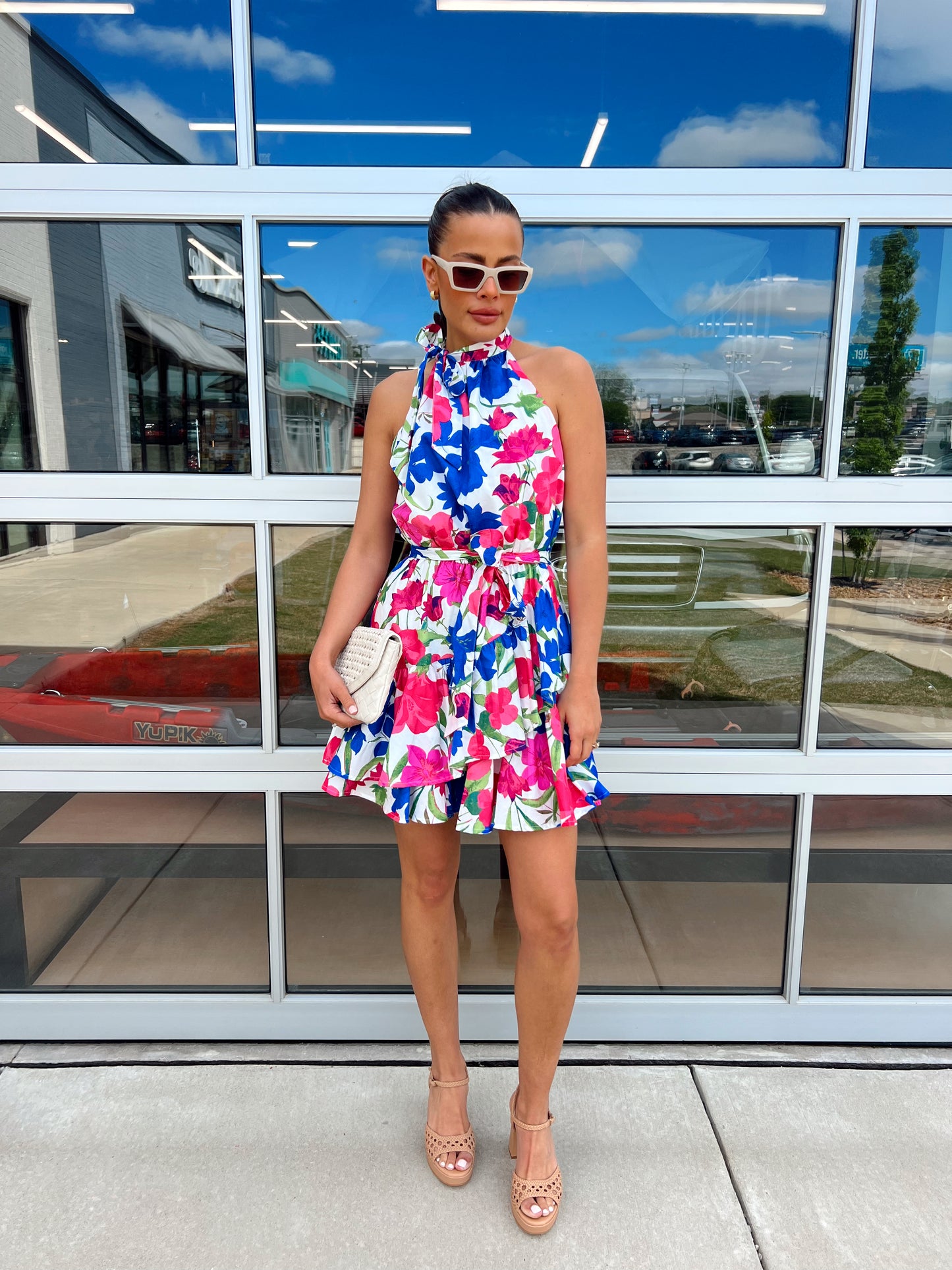 LIRAN FLORAL HALTER MINI DRESS