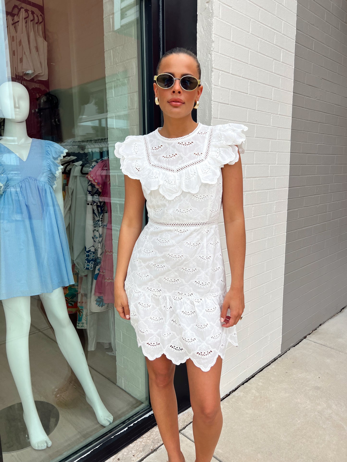 NISHA COTTON EMBROIDERED EYELET DRESS