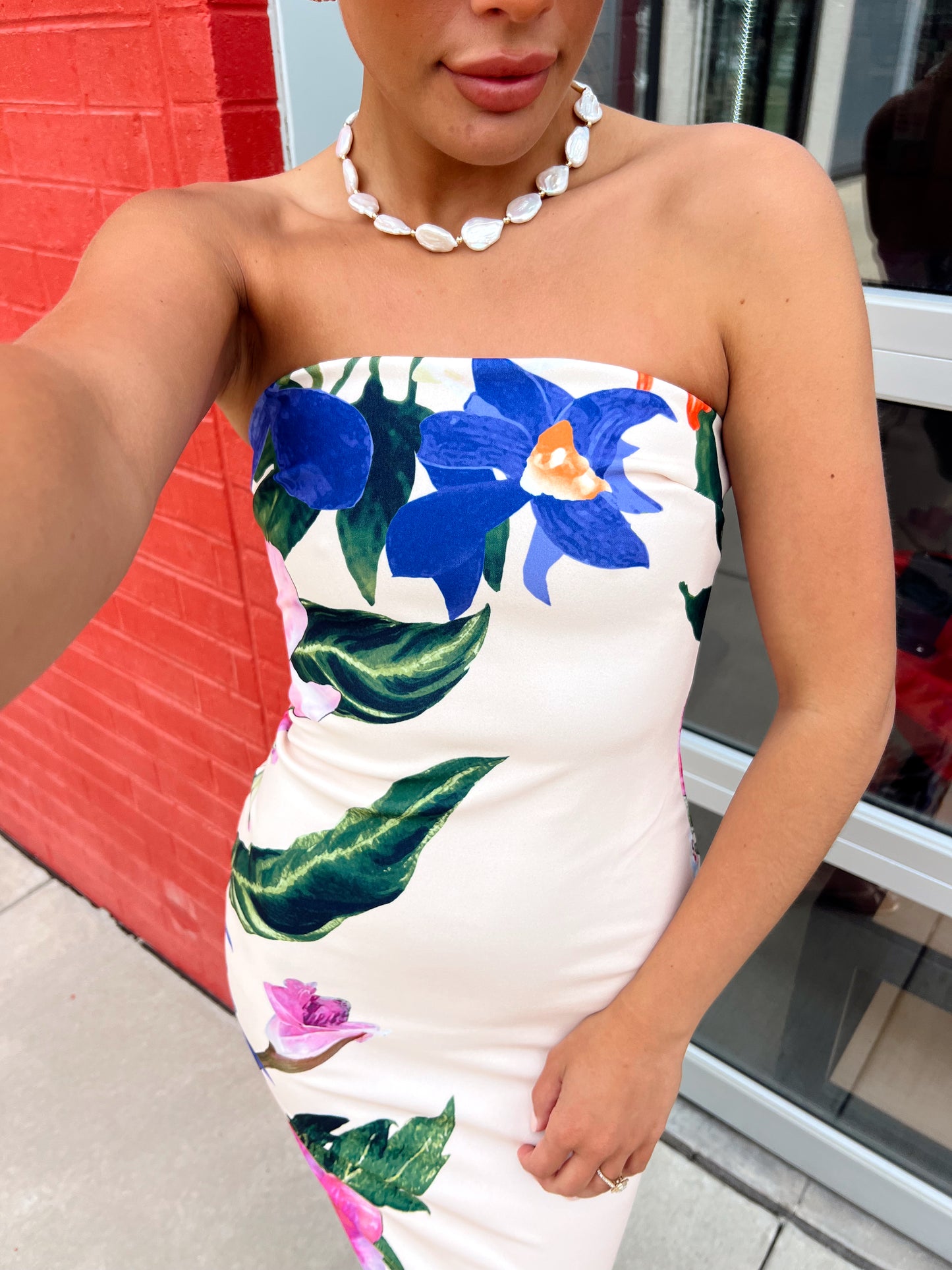 STRAPLESS FLORAL MAXI DRESS
