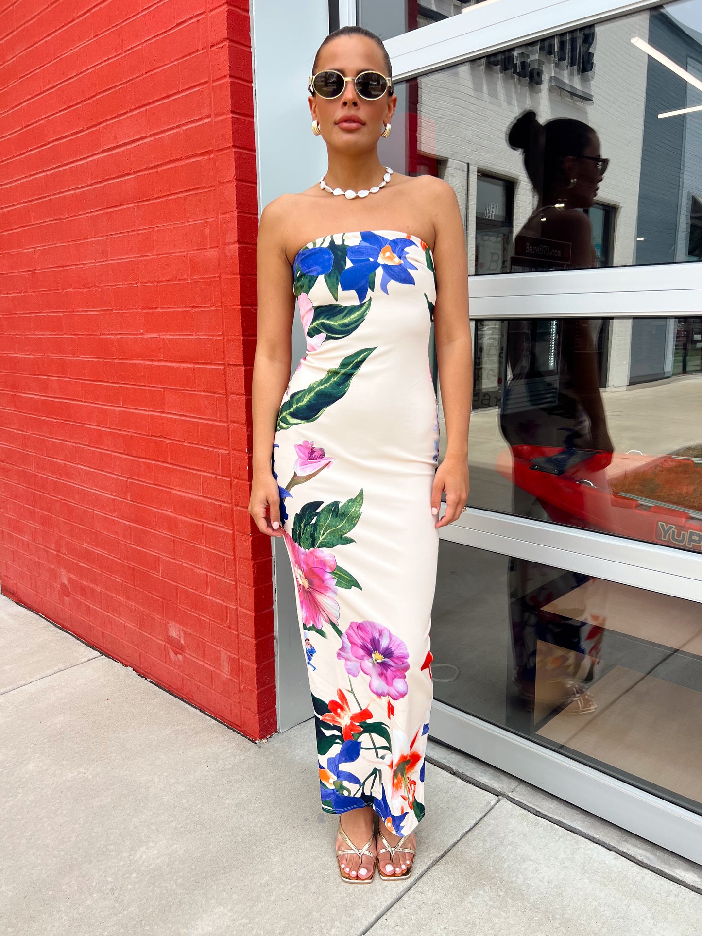 STRAPLESS FLORAL MAXI DRESS