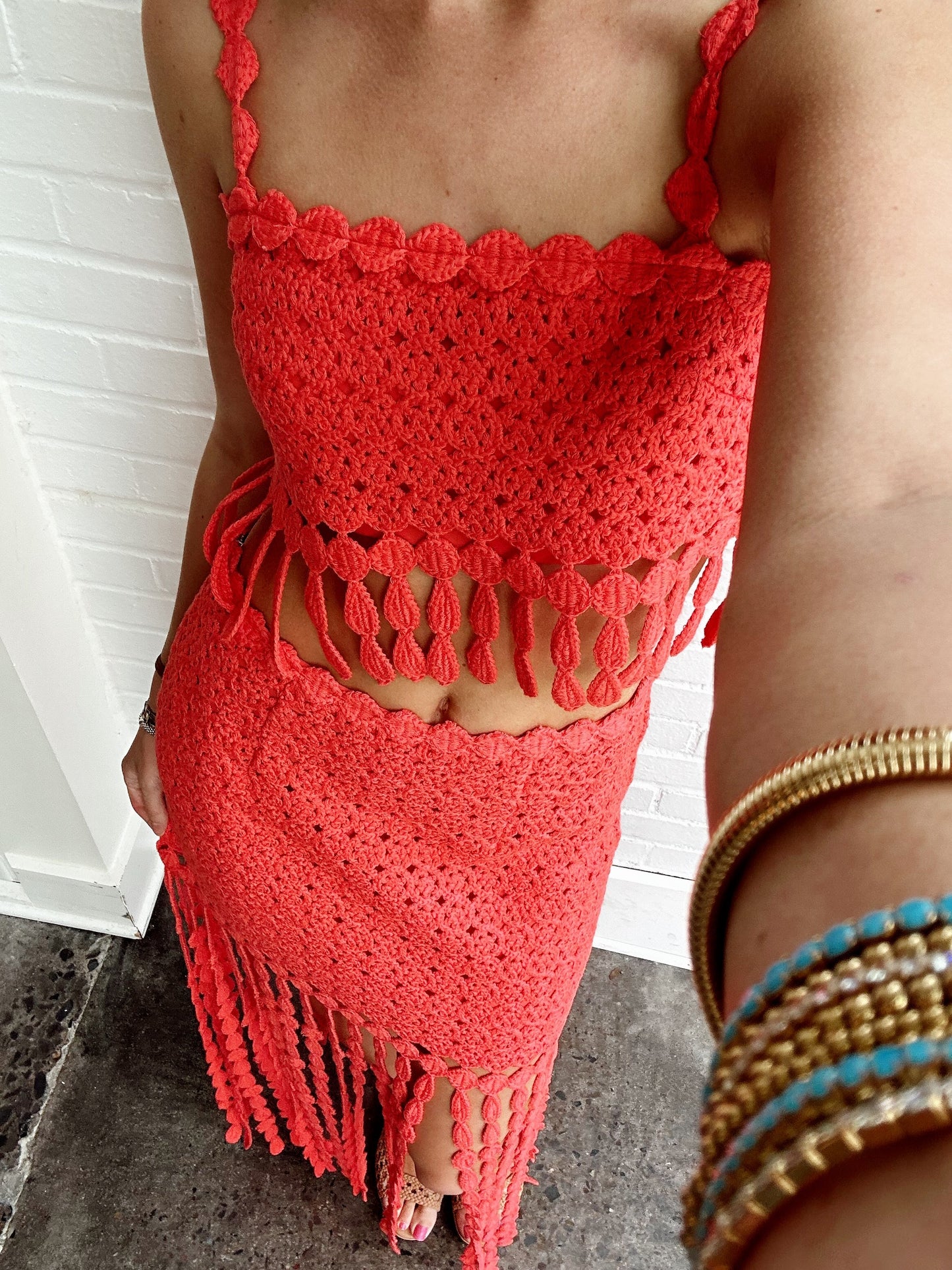 ELIE FRINGE EMBROIDERY SKIRT SET