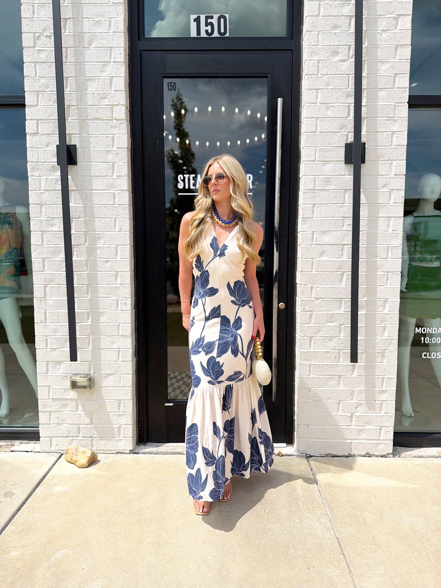 FLORAL BEADED HALTER MAXI