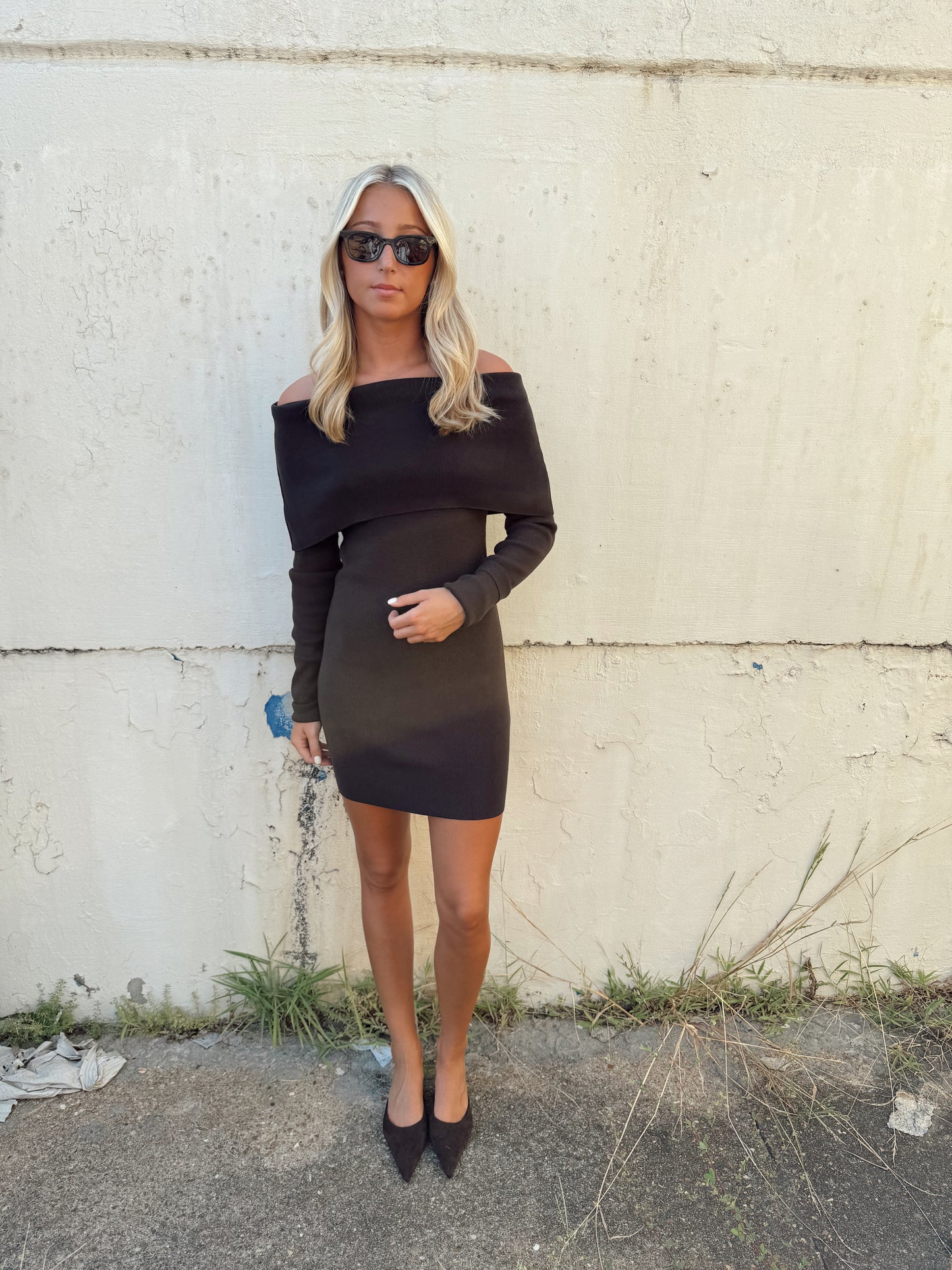 OFF SHOULDER SWEATER DRESS