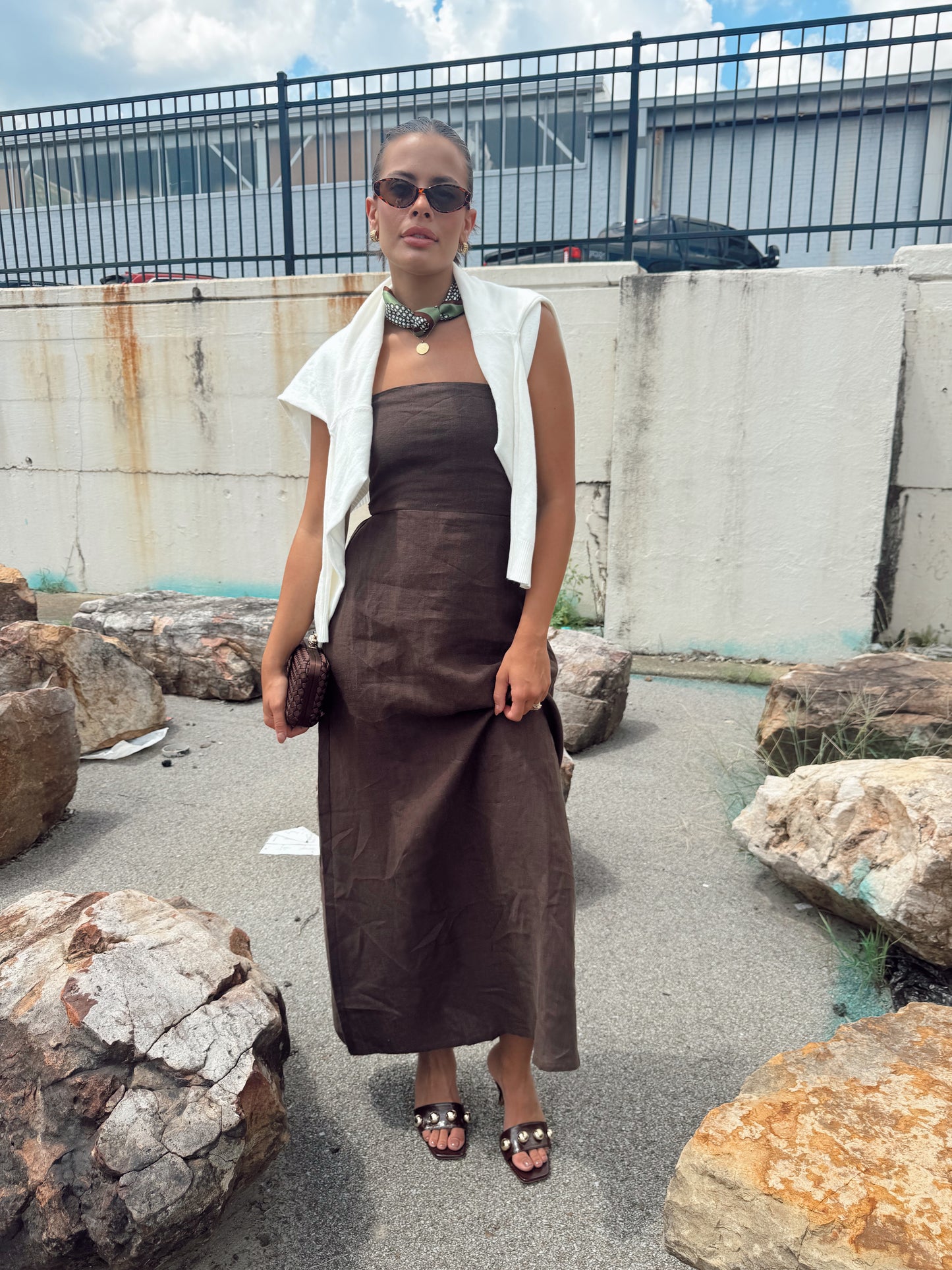 STRAPLESS LINEN MAXI