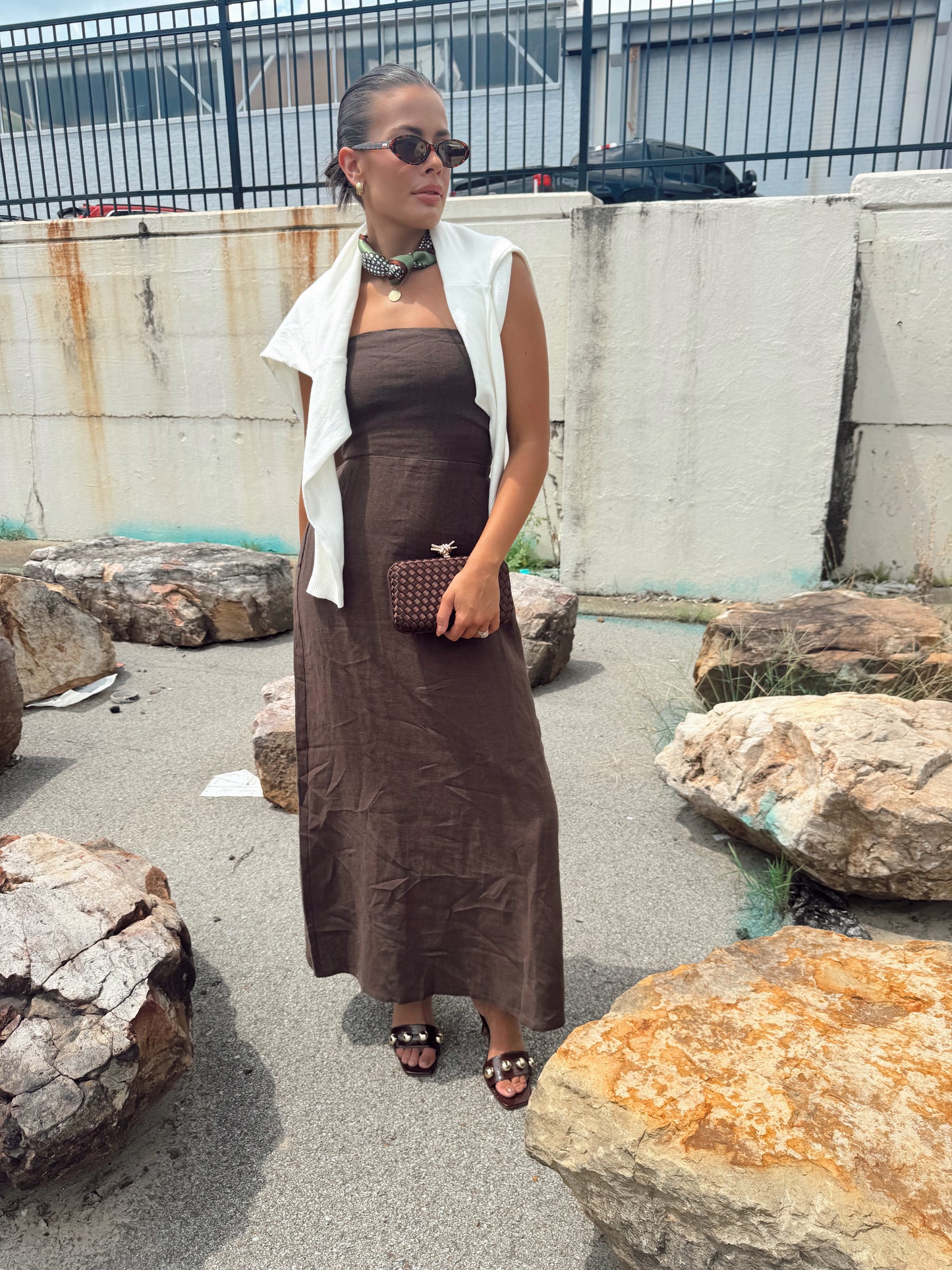 STRAPLESS LINEN MAXI