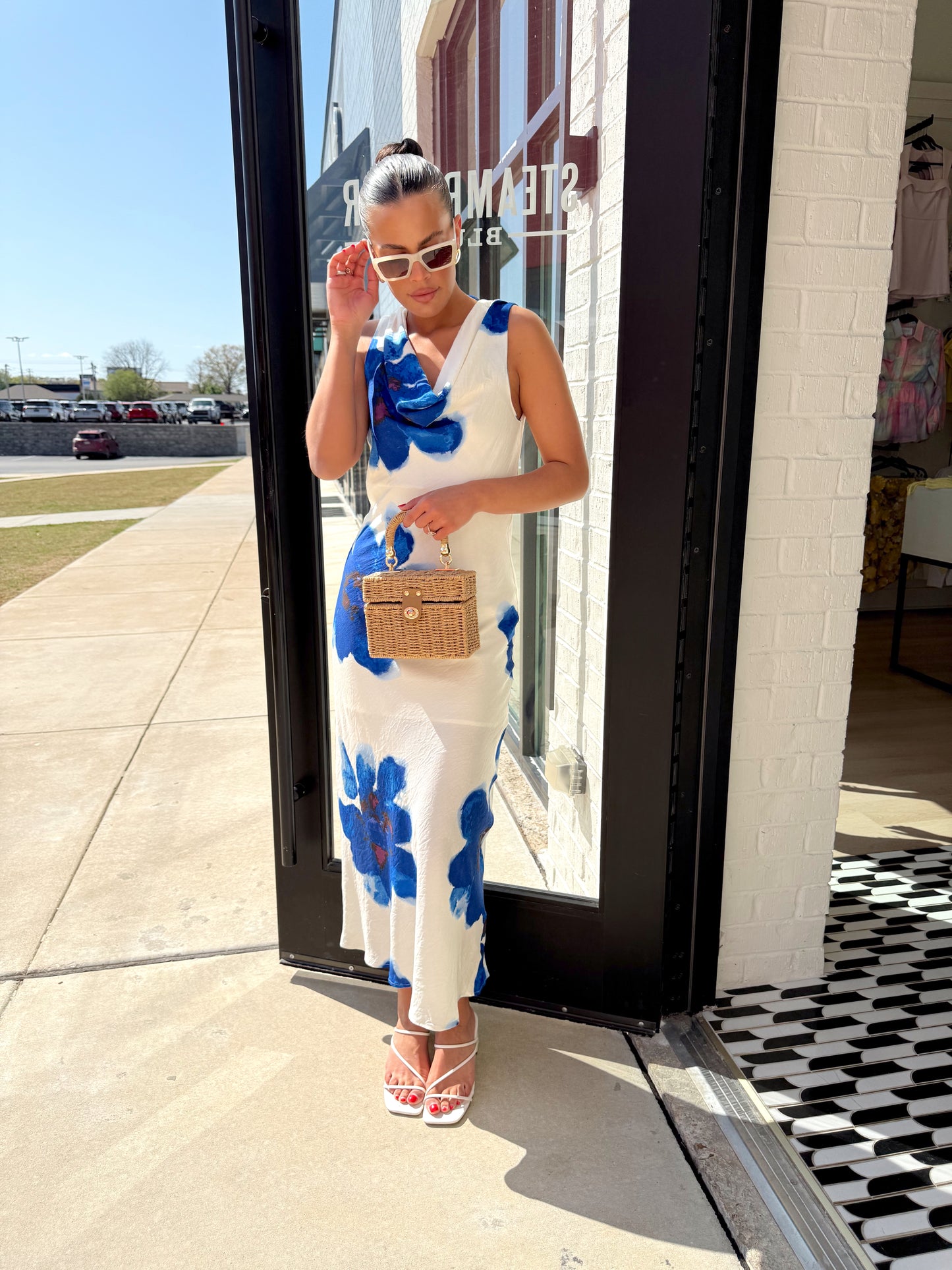 DRAPED FLORAL MIDI