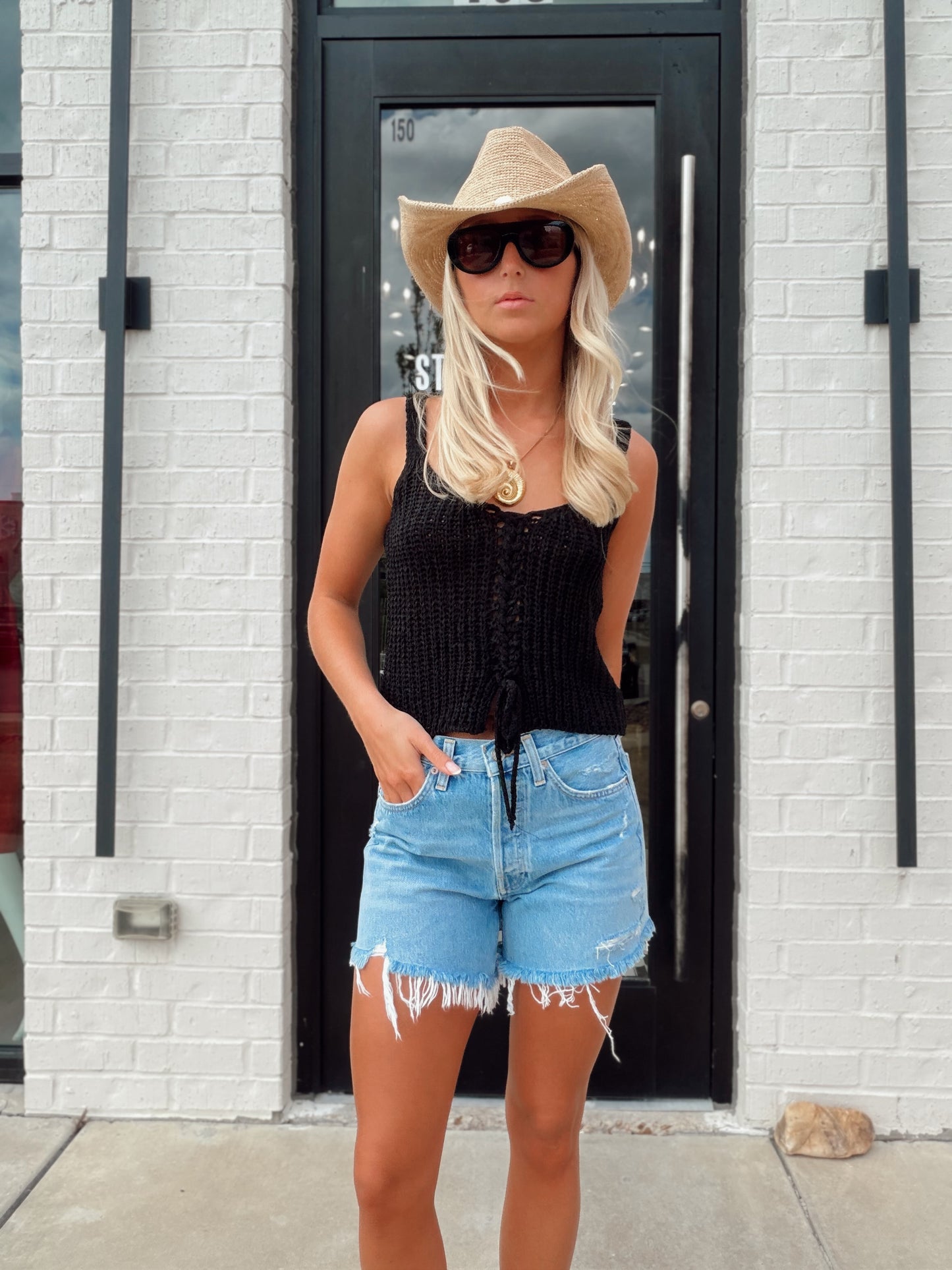 TATE LACE UP SWEATER TOP