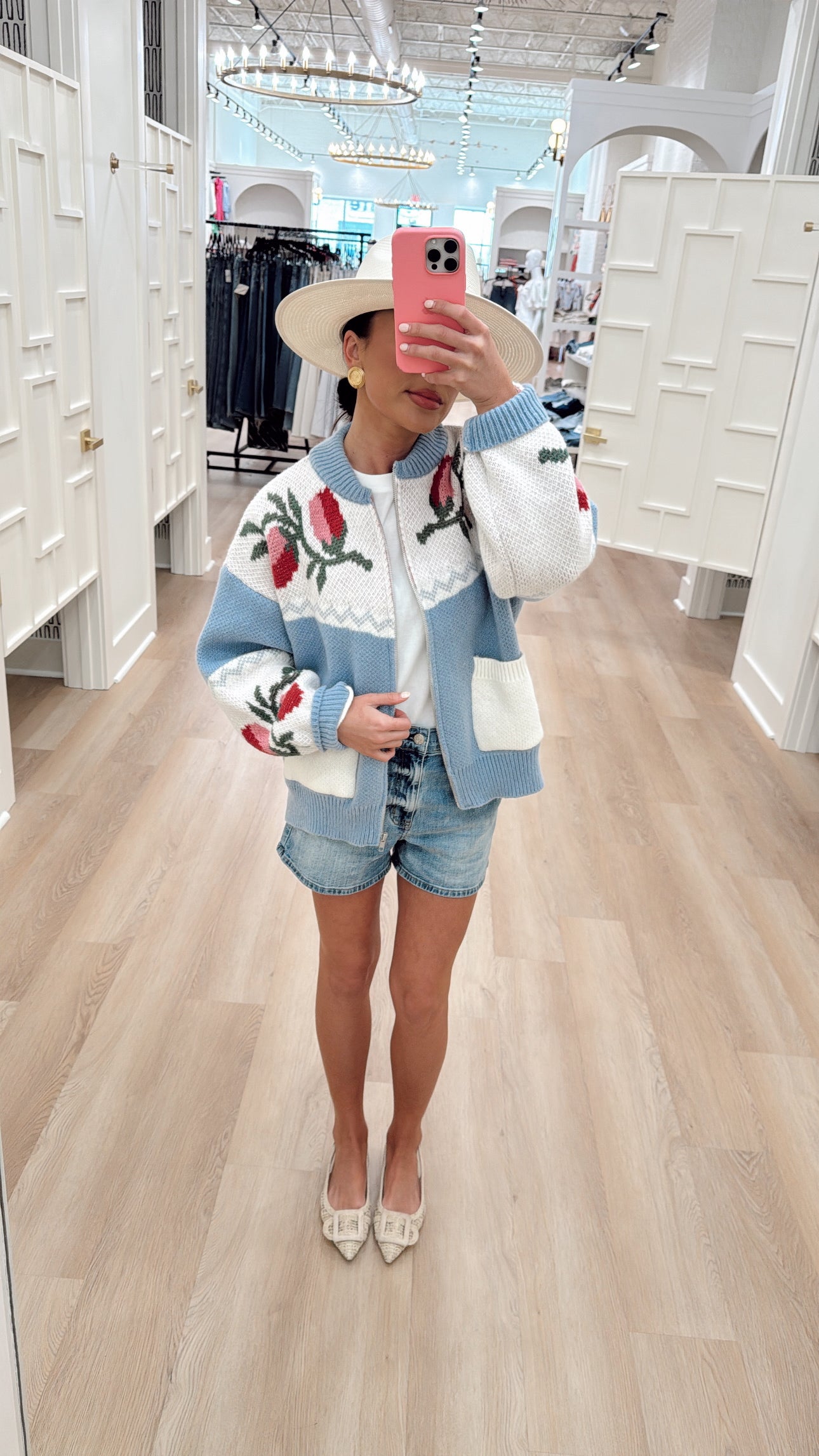 FLORAL PATTERN SWEATER ZIP-UP