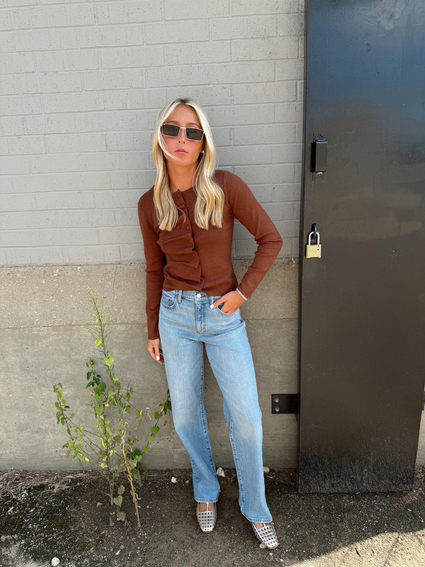 CREWNECK BUTTON CARDIGAN