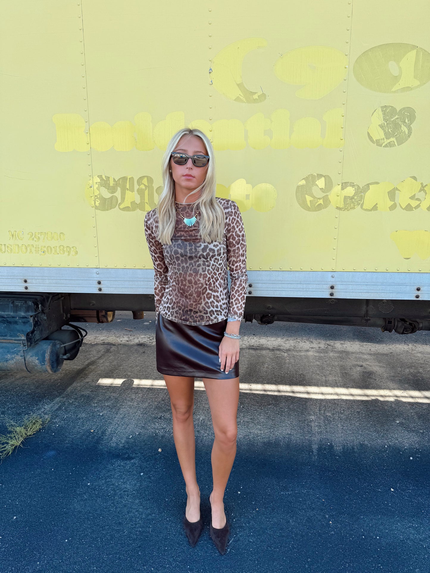 LONG SLEEVE MESH PRINT TOP