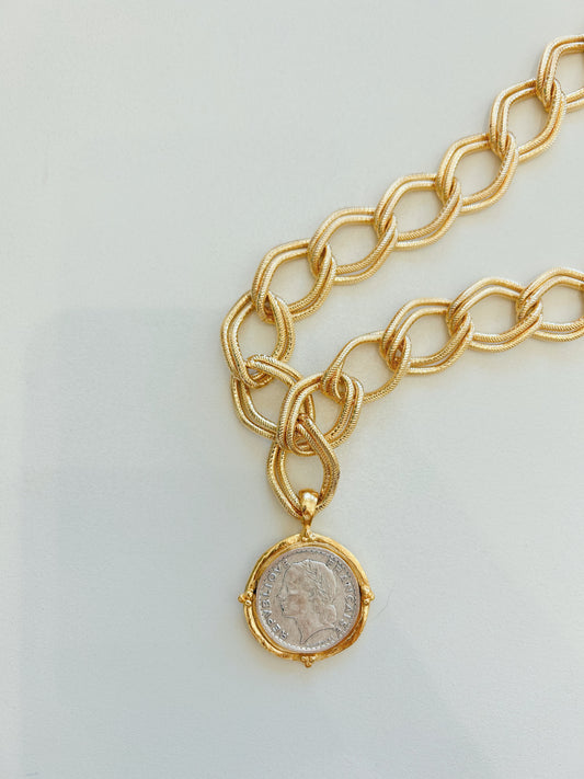 MIXED METAL FRANC CHAIN NECKLACE