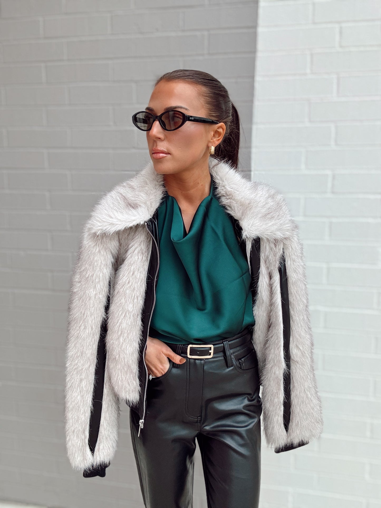 HIGH COWL NECK SATIN TOP