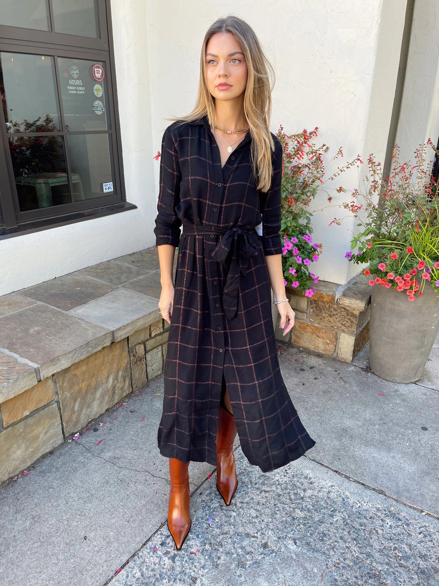 MAXI SHIRT DRESS W/ SMOCKED WAIST