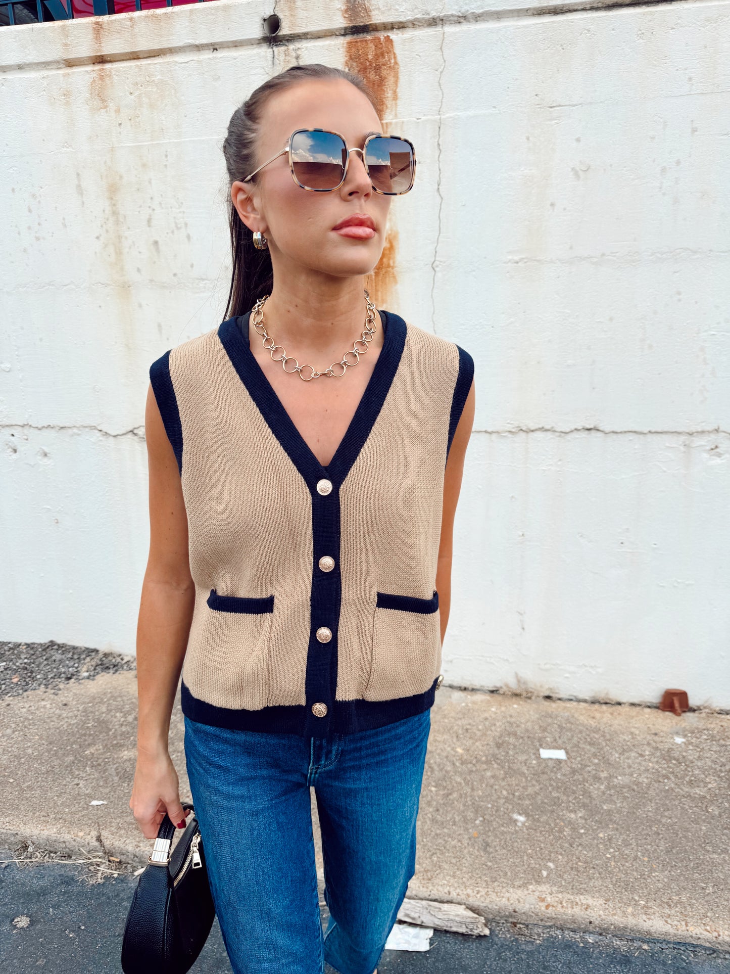 NAVY LINED SWEATER TANK