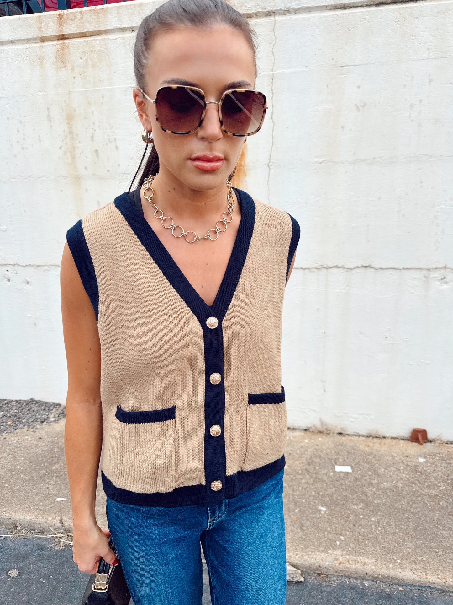NAVY LINED SWEATER TANK
