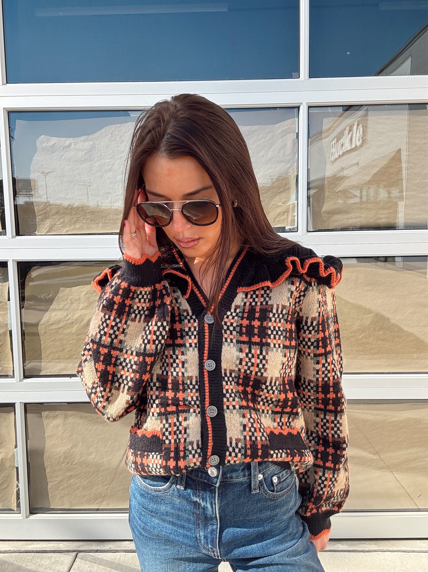 RUFFLED SWEATER CARDIGAN