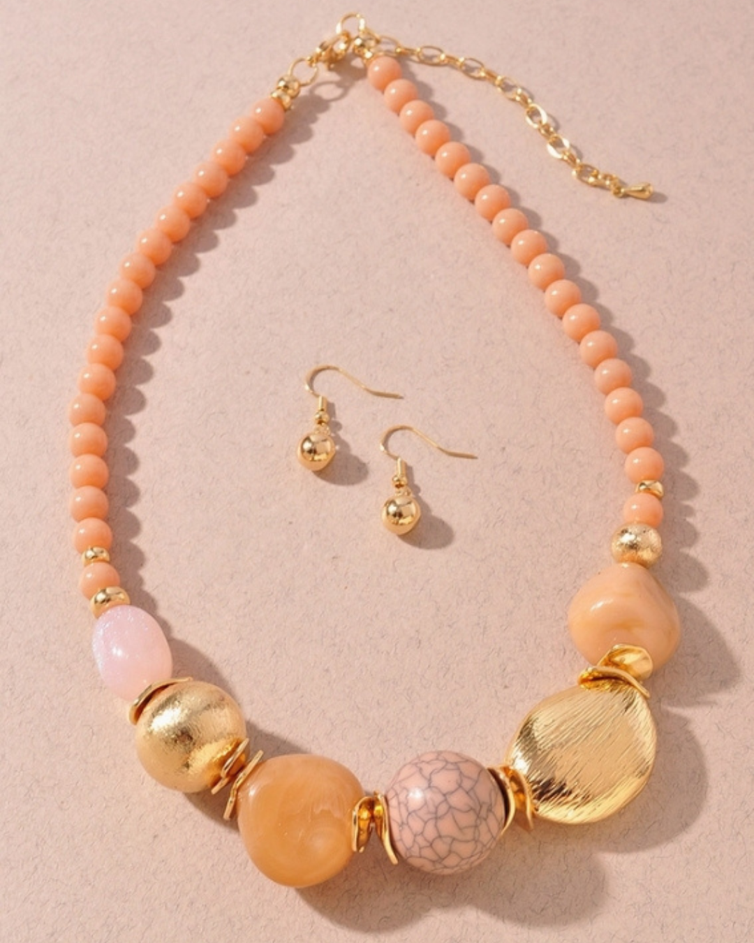 METAL STONE BEADED STATEMENT NECKLACE EARRING SET