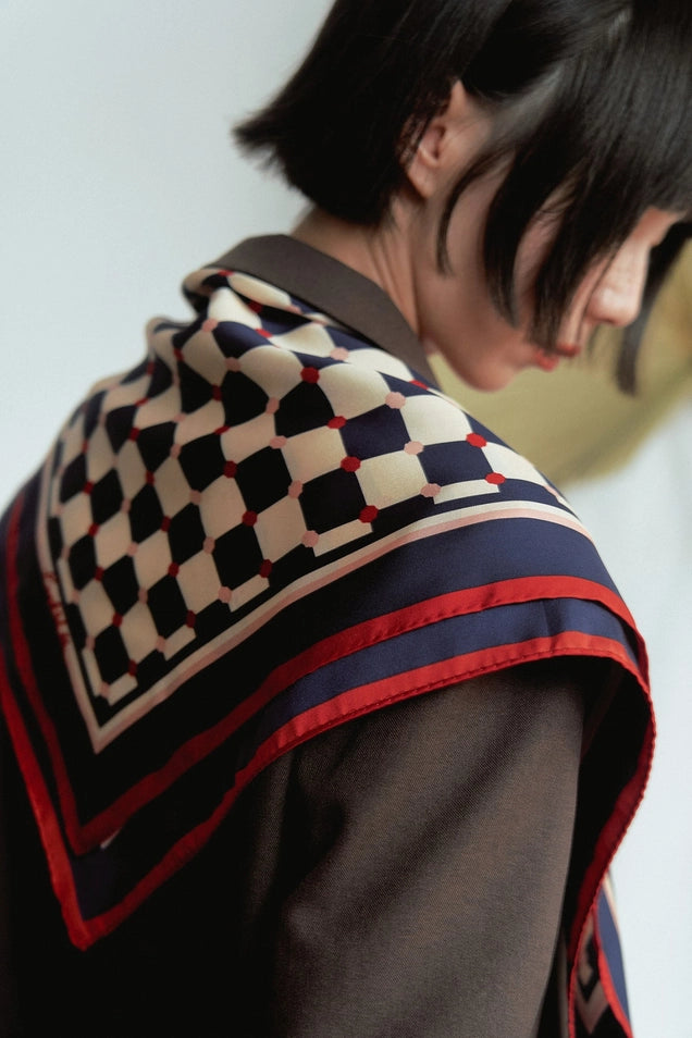 CHECKERBOARD SILK BANDANA SCARF