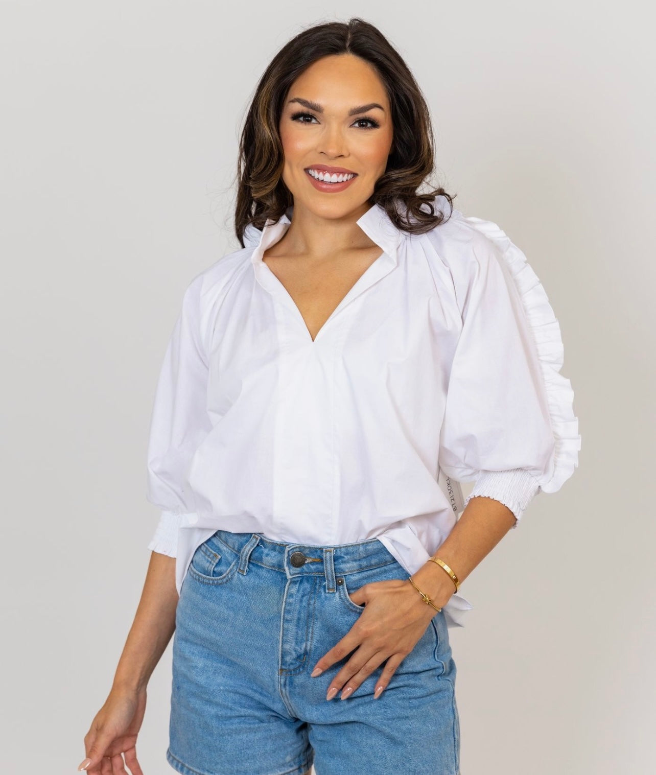 POPLIN RUFFLE SLEEVE TOP