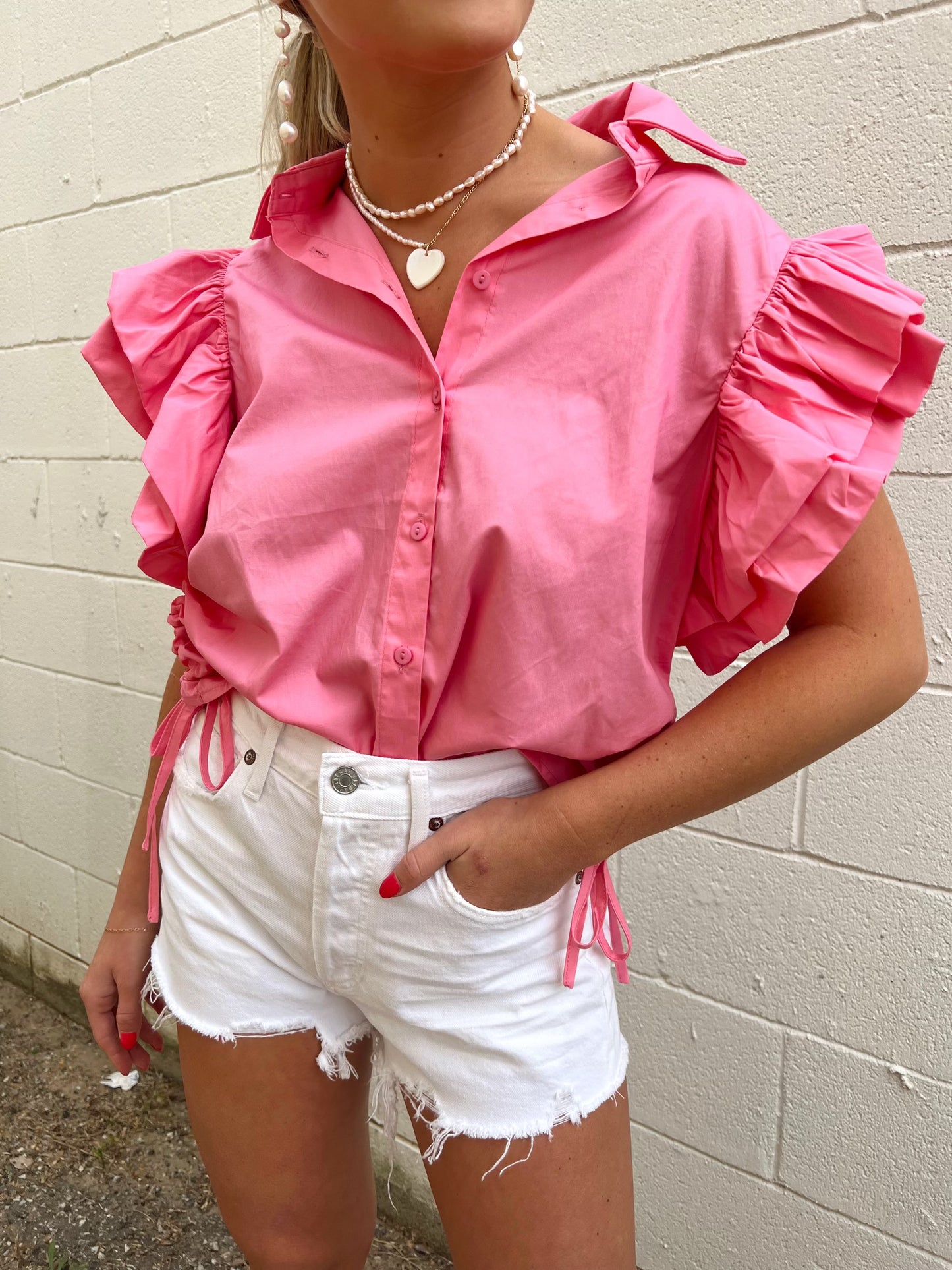 TIERED RUFFLE SLEEVE BLOUSE