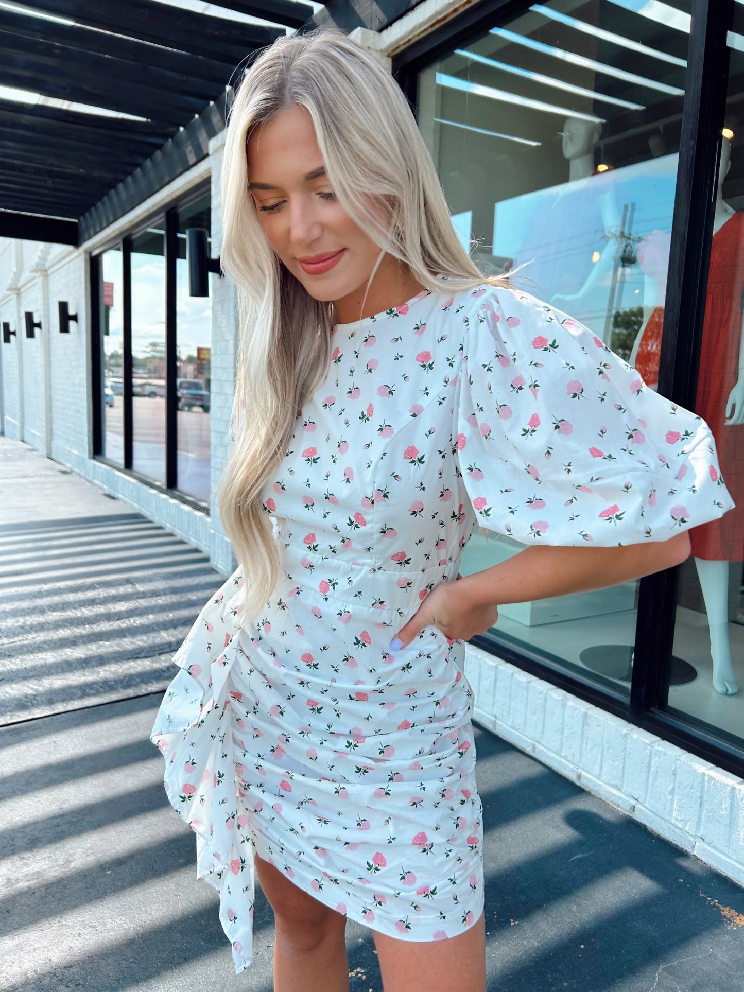 FLORAL PUFF SLEEVE MINI DRESS