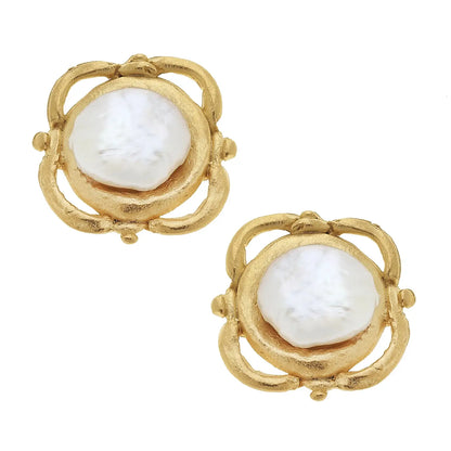 GOLD WITH PEARL PIERCED EARRING