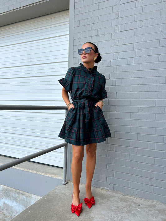 PLAID RUFFLE MINI DRESS