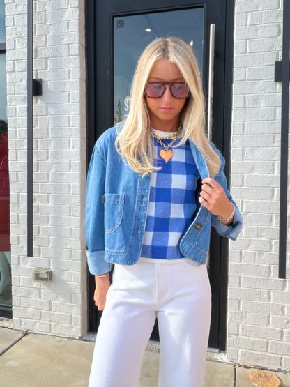 CHECKERED KNIT SLEEVELESS TOP