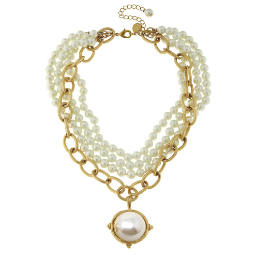 MULTI STRAND PEARL GOLD NECKLACE