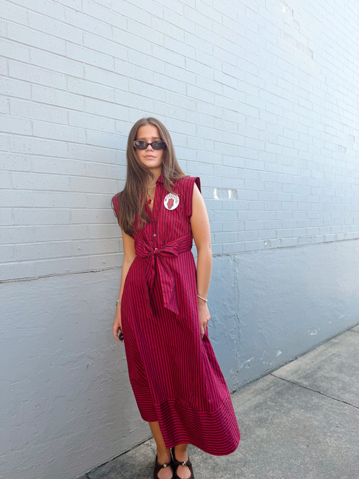 STRIPED TIE WAST MAXI DRESS