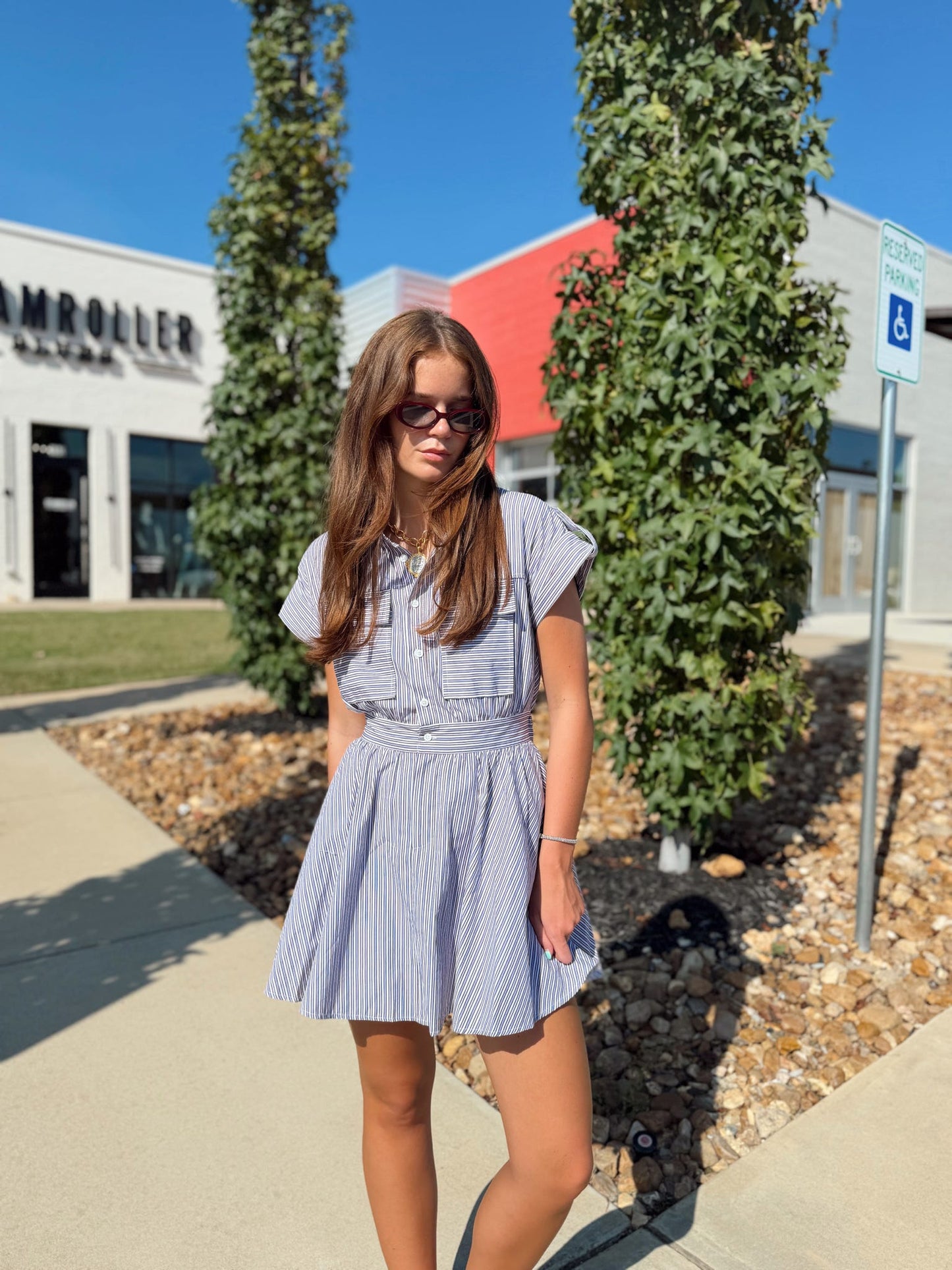 STRIPE UTILITY SHIRT DRESS