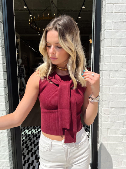 SLEEVE TIE DETAIL SLEEVELESS SWEATER TOP