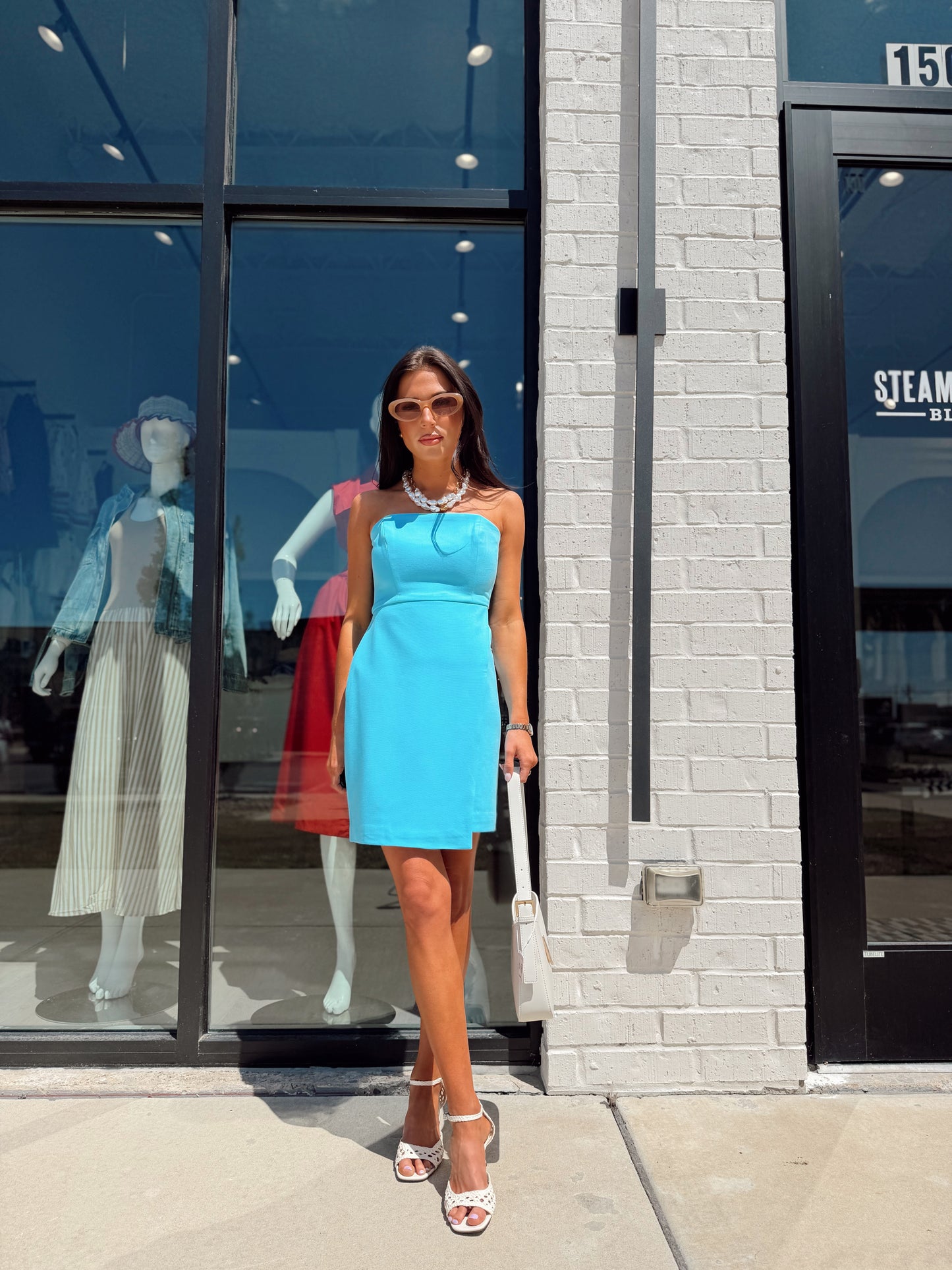 WHISPER STRAPLESS SLIT MINI DRESS