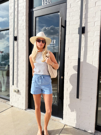 LIGHT DRIZZLE KNIT DENIM SHORTS