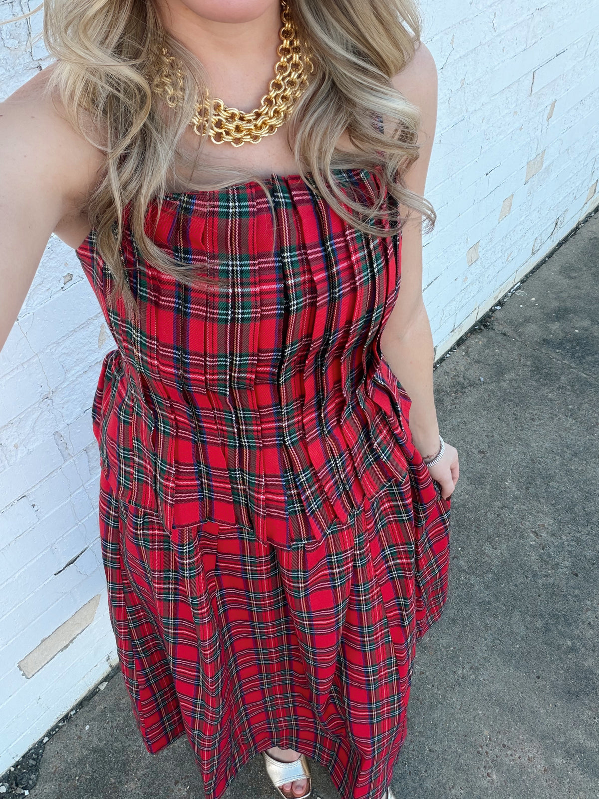 PLAID STRAPPY MAXI DRESS