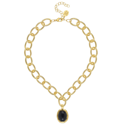 BLACK ONYX CHAIN LOOP NECKLACE