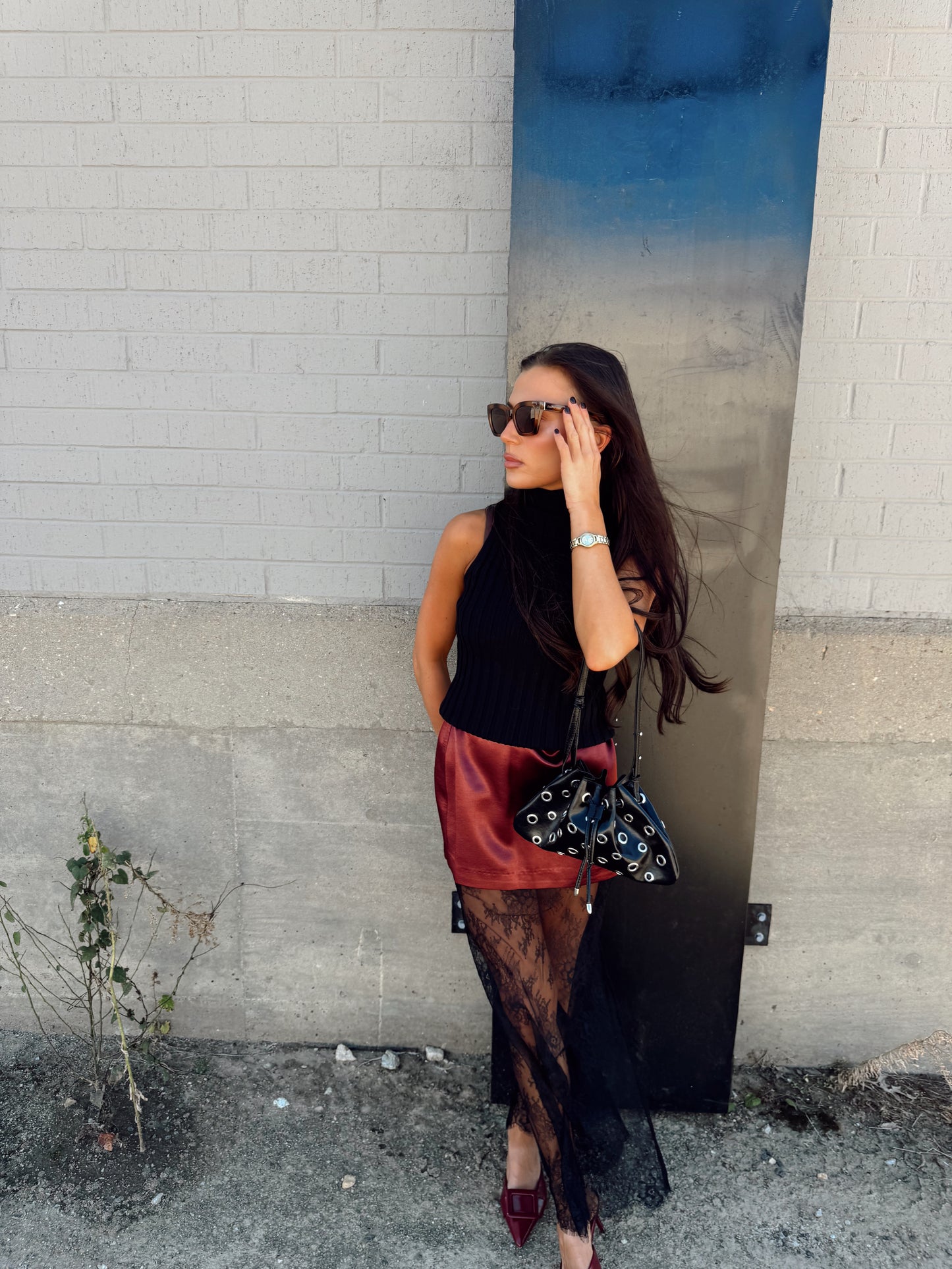 SATIN VELVET MAXI SKIRT