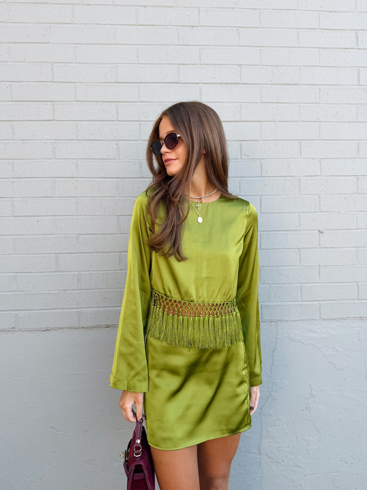 SATIN FRINGE HEM CROPPED TOP
