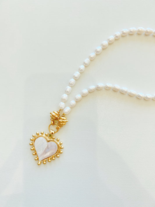 MOTHER OF PEARL HEART PEARL NECKLACE
