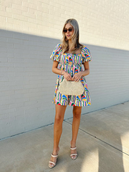 ABSTRACT BUBBLE SLEEVE DRESS